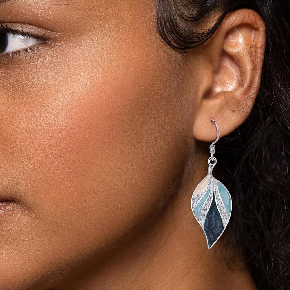 Women's Leaf Silver Dangle Earrings Boho Teardrop Dangling Blue Plant jewelry - Picture 3 of 7